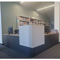 AMS Meble Biurowe - Lada Recepcyjna z nadstawką narożną 200x175,5x78/120h cm | Blat o grubości 36 mm DOSTĘPNA OD RĘKI