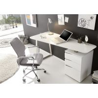 MC AKCENT - TORI Biurko z kontenerkiem | 3 szuflady | Lakier biały mat | Stelaż metal optyka stali szlachetnej szczotkowanej | 40168WZ2