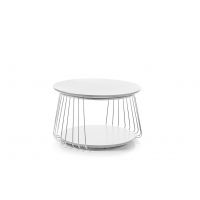 MC AKCENT - VILNIUS Stolik okrągły 70x42 | Biały | Chrom | 58347CW