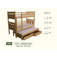 PANKAU - Łóżko piętrowe Fabian III bez materaca piankowego (spanie 90/200)