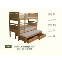 PANKAU - Łóżko piętrowe Celestyn III bez materaca piankowego (spanie 80/190)
