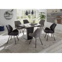 MC AKCENT - SERGIO Stół 120-160x85x76 | Szkło | Ceramica Taupe | Kolumna MDF lakier czarny mat | 83-938-94