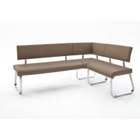 MC AKCENT - ARCO Ławka narożna na płozie | Stal szlachetna szczotkowana | Ekoskóra cappuccino | 200/150x60x86 | AREB10CX