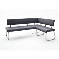 MC AKCENT - ARCO Ławka narożna na płozie | Stal szlachetna szczotkowana | Ekoskóra czarna | 200/150x60x86 | AREB10SX