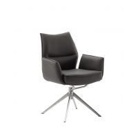 MC AKCENT - ASSENTO A Krzesło z podłokietnikiem | Skóra antracyt | Stelaż stal szlachetna szczotkowana | Obrót siedziska | ASAA20AN | ASGE14EG