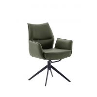 MC AKCENT - ASSENTO A Krzesło z podłokietnikiem | Skóra oliwka | Stelaż lakier czarny mat | Obrót siedziska | ASAA20OL | ASGE14SM