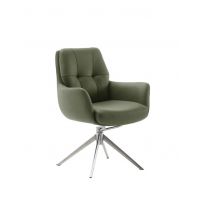 MC AKCENT - ASSENTO C Krzesło z podłokietnikiem | Skóra oliwka | Stelaż stal szlachetna szczotkowana | Obrót siedziska | ASCA20OL | ASGE14EG