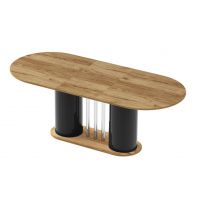 HUBERTUS - CESARO Stół 160-208x89 | Dąb pradawny | Noga Czarny połysk | Podstawa Dąb pradawny