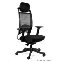 UNIQUE MEBLE - FULKRUM Fotel Obrotowy P069-SM01-BL | Czarna Siatka | Tkanina BL