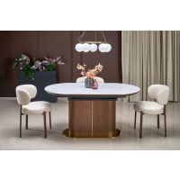 HALMAR - GIBSON Stół rozkładany 160-220 | Spiek- Biały marmur/orzech