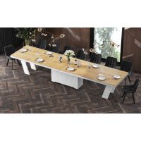 HUBERTUS - GRANDE Stół 160-412x100 | Dąb słoneczny | Biały połysk