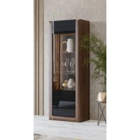 Bydgoskie Meble - KASAI Witryna 1D Lewa | 24RWMI05 | Orzech koloumbia - czarny połysk