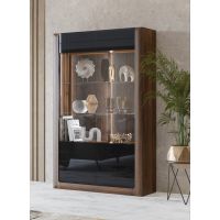 Bydgoskie Meble - KASAI Witryna 2D | 24RWMI12 | Orzech koloumbia - czarny połysk