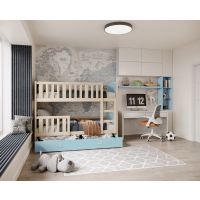 AJK meble - TAMI Łóżko Piętrowe 2-osobowe z Szufladą 160x80cm | Sosna