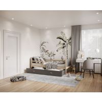 AJK meble - MAX P Łóżko parterowe 1-osobowe z szufladą 190x80cm | Sosna