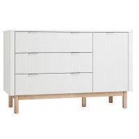 PINIO - MILOO Komoda 3-szufladowa + Drzwi | Biały
