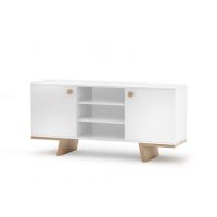 VIVO - TAO Szafka TYP 5 | 2 drzwi | Biały laminat | Podstawa laminat dąb naturalny