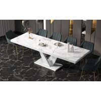 HUBERTUS - VEGAS Stół 160-256x89 | Super Print | Marmur | Marble White HG | Biały połysk