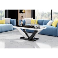 HUBERTUS - VIVA 2 Mini Ława | Blat Czarny połysk | Noga Czarno biała