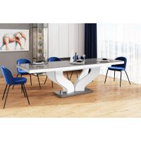 HUBERTUS - VIVA Stół 160-256x89 | Blat Szary połysk | Noga Biała