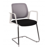 GROSPOL - ASPEN Krzesło Konferencyjne V WS Arm White / Chrome | Oparcie Siatkowe | Płoza | Podłokietniki