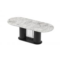 HUBERTUS - CESARO Stół 160-208x89 | Venatino White połysk | Noga Czarny połysk