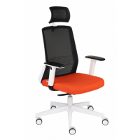 GROSPOL - COCO Fotel Obrotowy WS HD White / Chrome | Mechanizm Synchro Self SF2 Plus z Regulowaną Głębokością Siedziska | Zagłówek