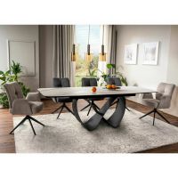 SIGNAL - INFINITY CERAMIC Stół 160-240x95cm | NATURE CLOUD | Biały mat | Stelaż Czarny mat