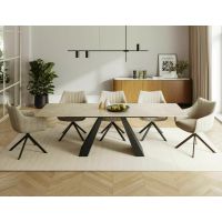 SIGNAL - SALVADORE CERAMIC DIAMOND CREAM Stół 160-240x90x76 | Krem mat | Nogi Czarny mat