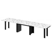 HUBERTUS - MAGRO Stół 170-410x100 | Marble white połysk | Czarny połyskl