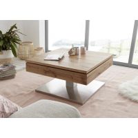 MC AKCENT - MONROVIA Stolik 75x75x38 okleina dębowa sękata olejowana / metal / optyka stal szlachetna szczotkowana