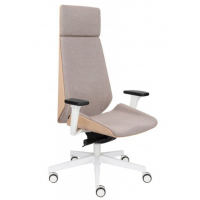 GROSPOL - MOON WOOD Fotel Obrotowy HD W White / Chrome | Mechanizm Synchro Plus SP1 | Podłokietniki 3D | Zagłówek | Fornir Dębowy